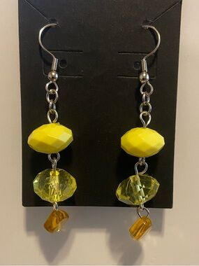 Yellow Faceted Bead Dangle Earrings - Women Jewelry